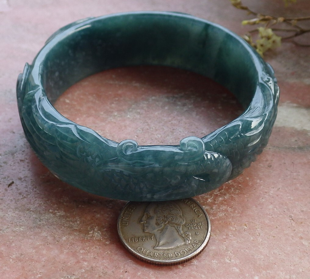 Certified Blue Green A JADE Jadeite Phoenix Bangle Bracelet 62mm 602375 AS