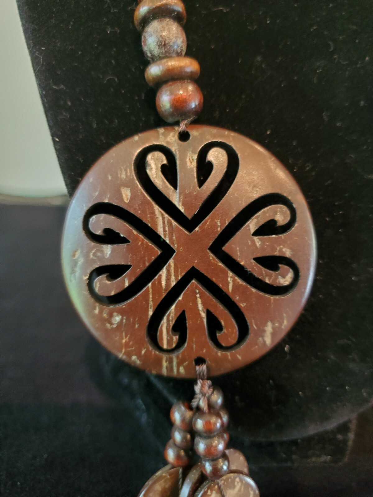 3-Strands Wood & Plastic Disc /Beads Necklace
