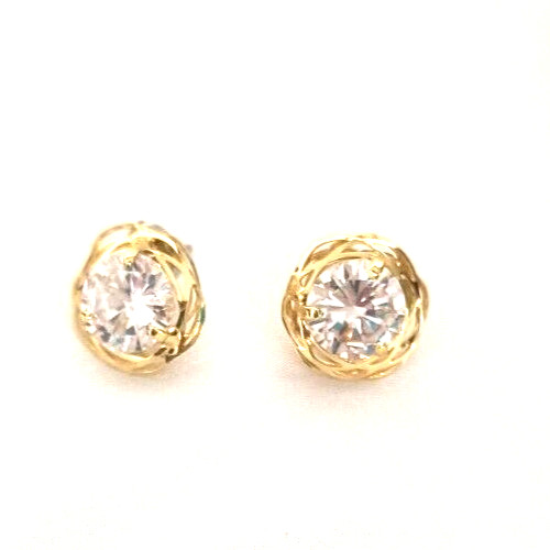 Women’s Earrings Pierced Ears Clear Crystal Gold Tone Button Style Scalloped