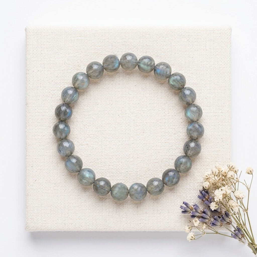Natural Labradorite 8mm Stretch Beaded Bracelet Healing Crystal Boho Jewelry