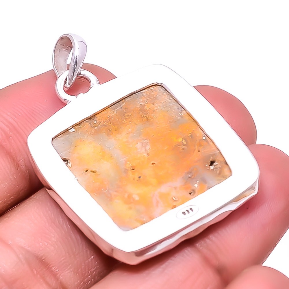 Natural Bumble Bee Jasper 925 Sterling Silver Pendant 1.64″ P42, Christmas Gift