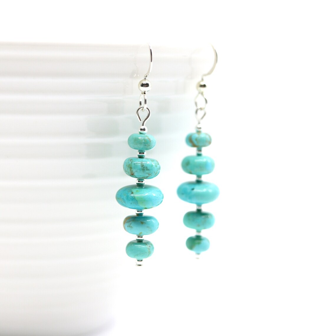 Blue Green Arizona Turquoise French Hook Drop Earrings, Sterling Silver or Gold