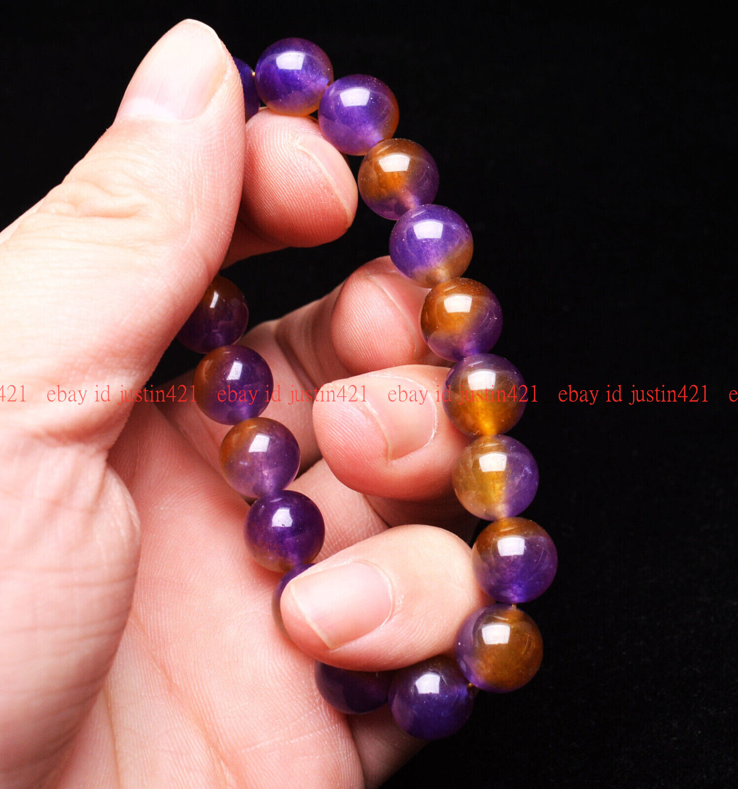 10mm Natural Ametrine Purple Yellow Crystal Gemstone Round Beads Bracelet 7-9″