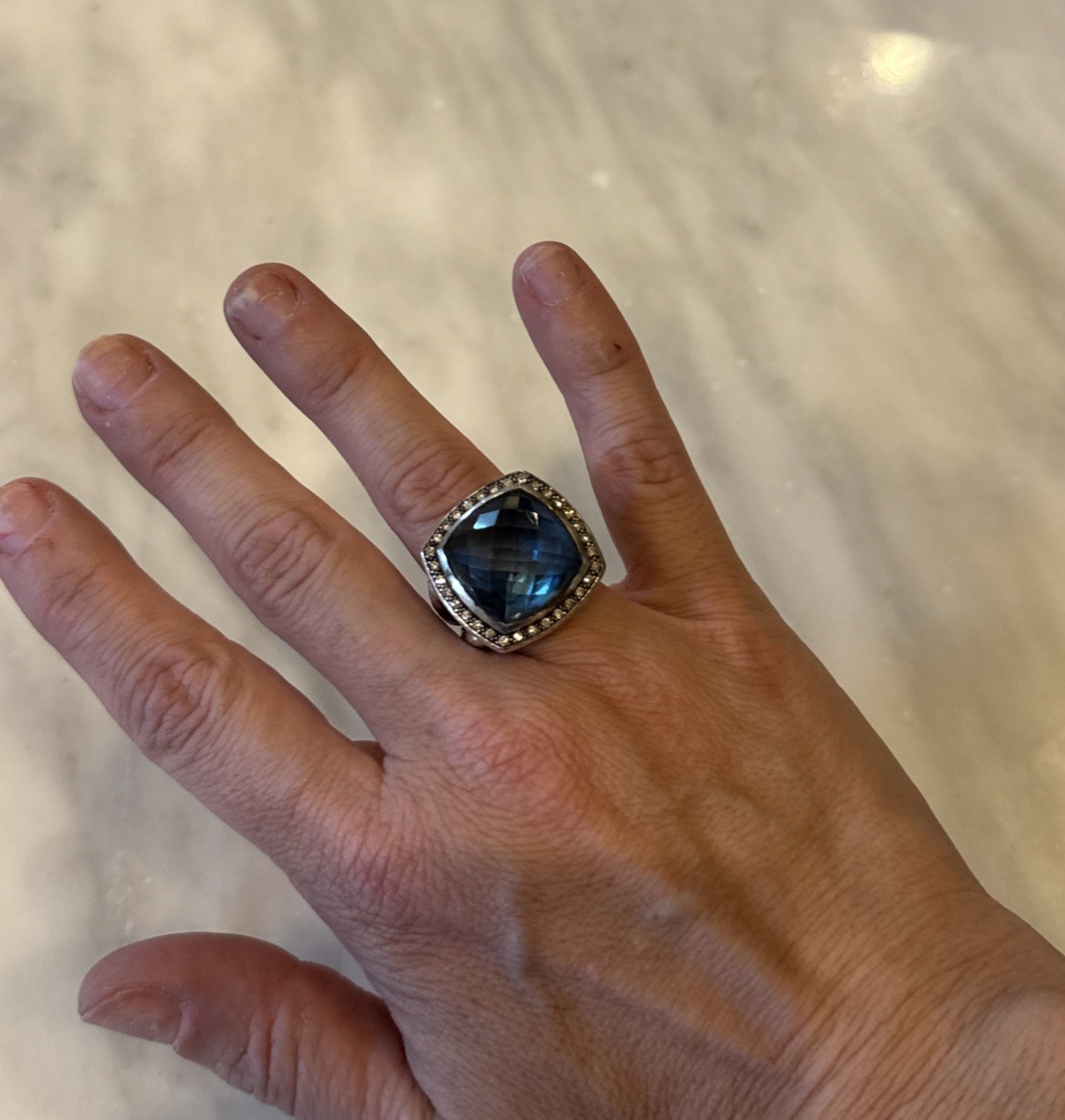 Authentic David Yurman Hampton Blue Topaz Ring 6.25 LARGE STONE