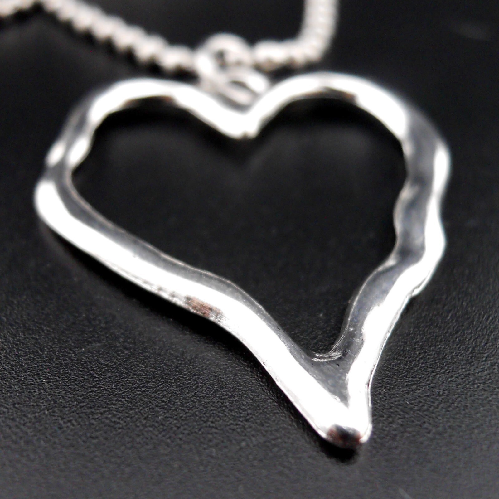 Heart Necklace Stainless Chain New Pendant Open Love Abstract Hammered Look