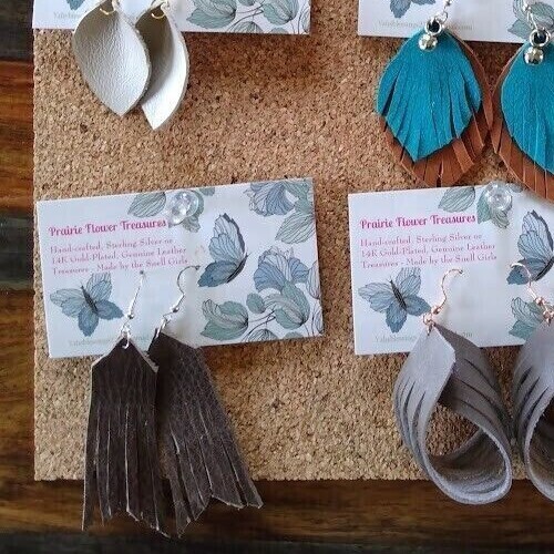 Handmade GENUINE Leather Earrings (Sterling Silver and Hypo-Allergenic) 
