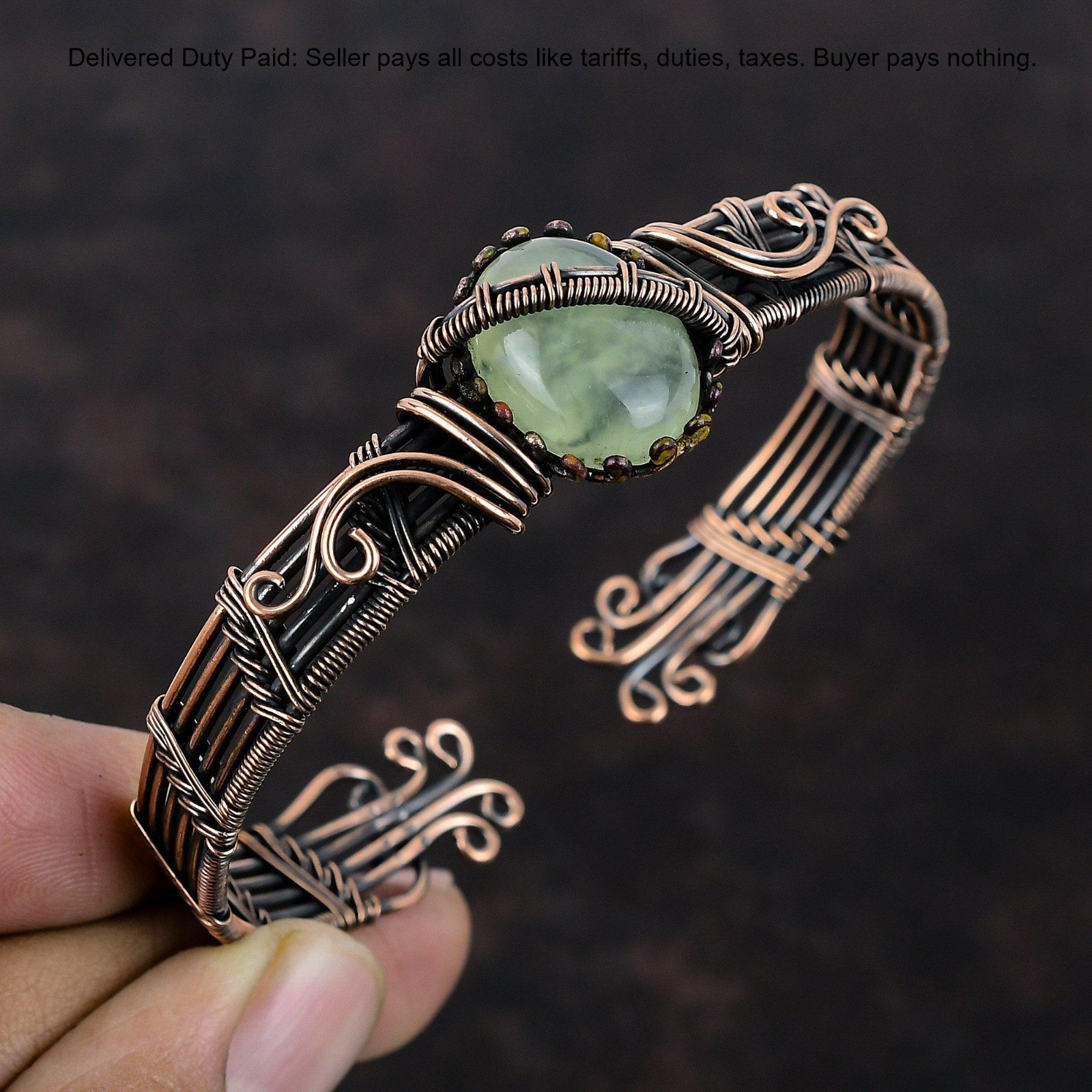 Christmas Sale Oval Prehnite Gemstone Copper Birthday Twisted Bangle Bracelet
