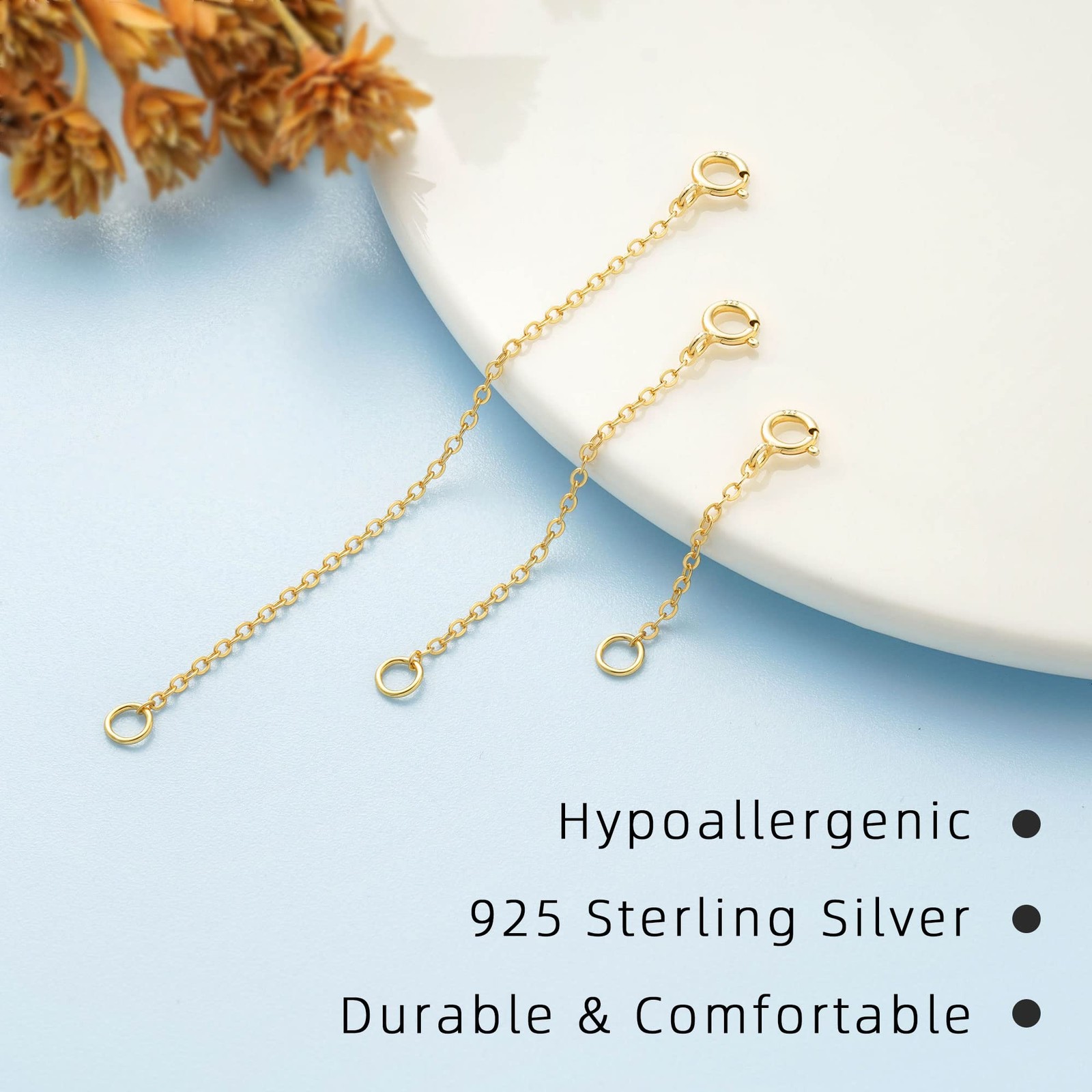 Gold Necklace Extenders,14K Gold Chain Extenders with Lobster Clasp, Durable Pla
