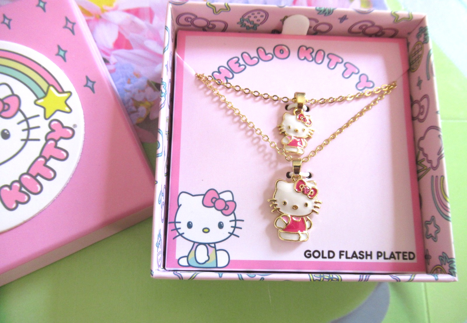 Sanrio Hello Kitty 18k Gold Flash Plated Mommy and Me Pendant Necklace NIB