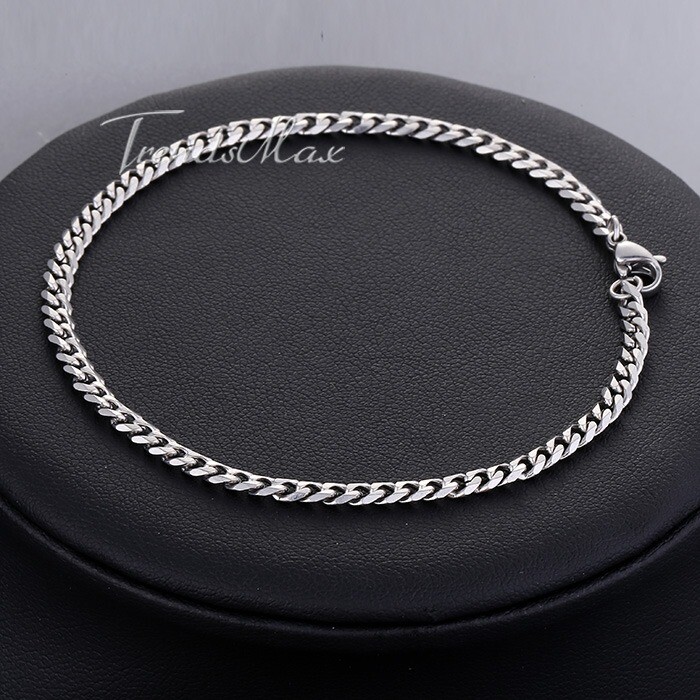 9/10/11″ Silver Curb Cuban Link Anklet Bracelet Stainless Steel Chain 3/5/7mm