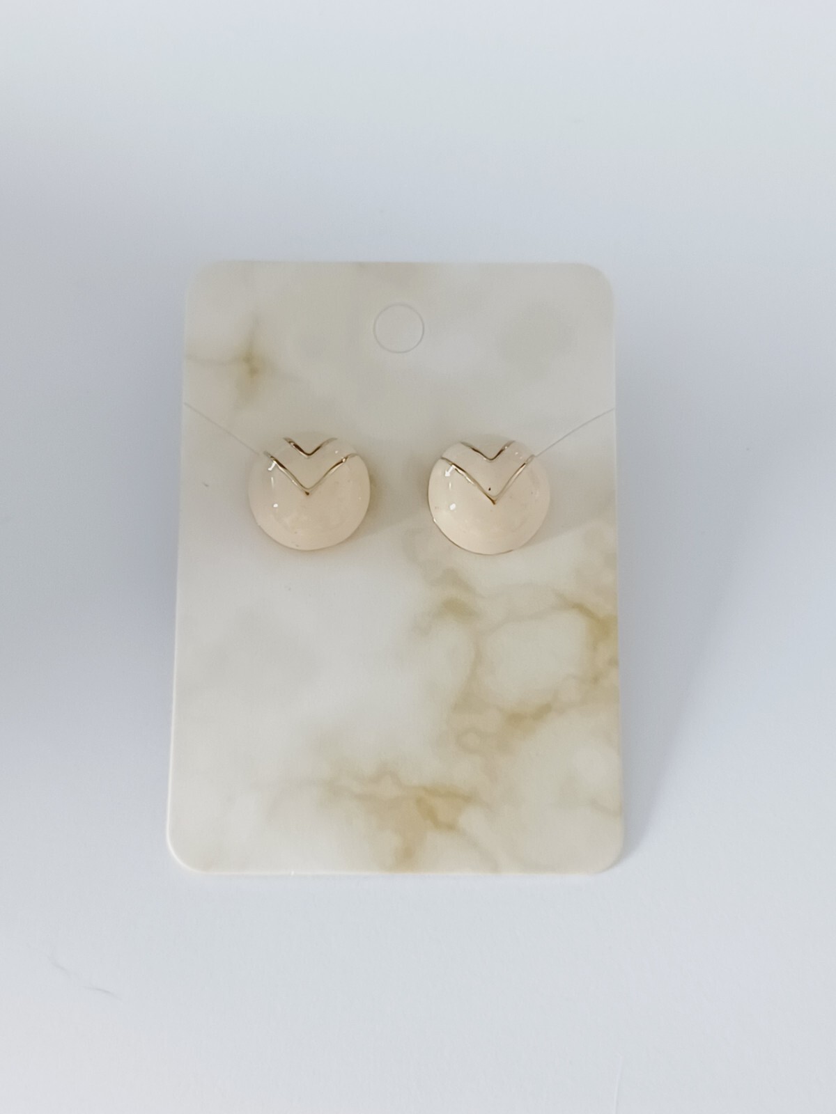 Creme Enamel Dome Gold Tone Stud Earrings