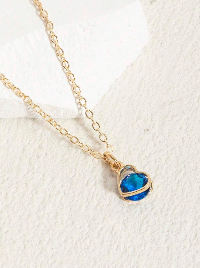 Heart Pendant Women Necklace Jewelry Accessories Water Drop Birthstone Gift USA
