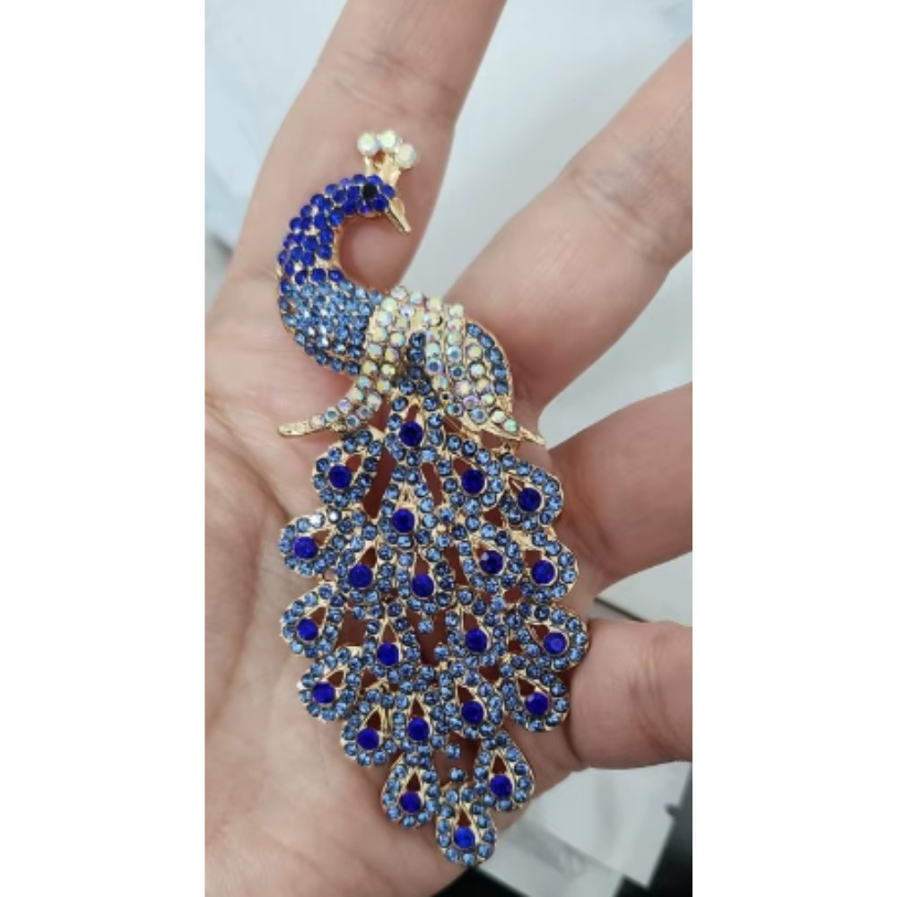 Vintage Style Peacock Bird Blue Rhinestone Crystal Cyan Bird Brooch Pin Pendant