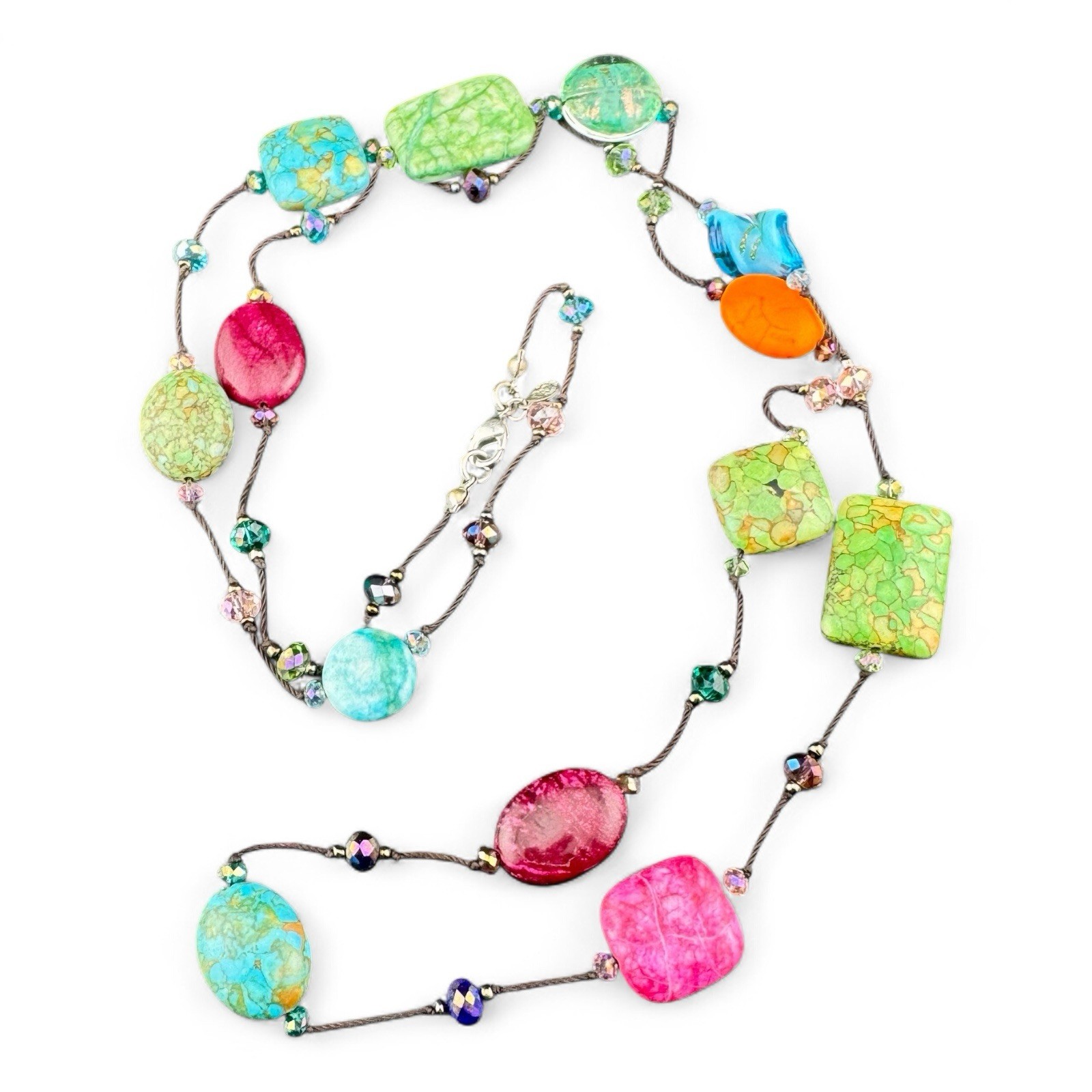 Colorful Premier Designs Bronze/Gold Tone Chain With Glass Beads—38 Inches