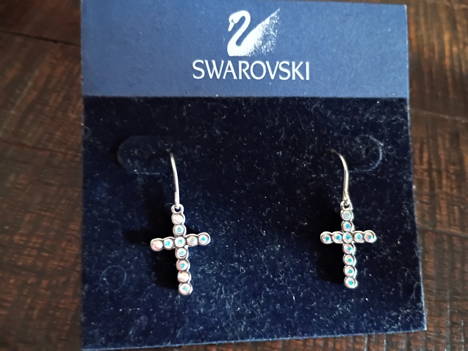 New Swarovski Silver Crystal/Iredescent Stone Cross Earrings