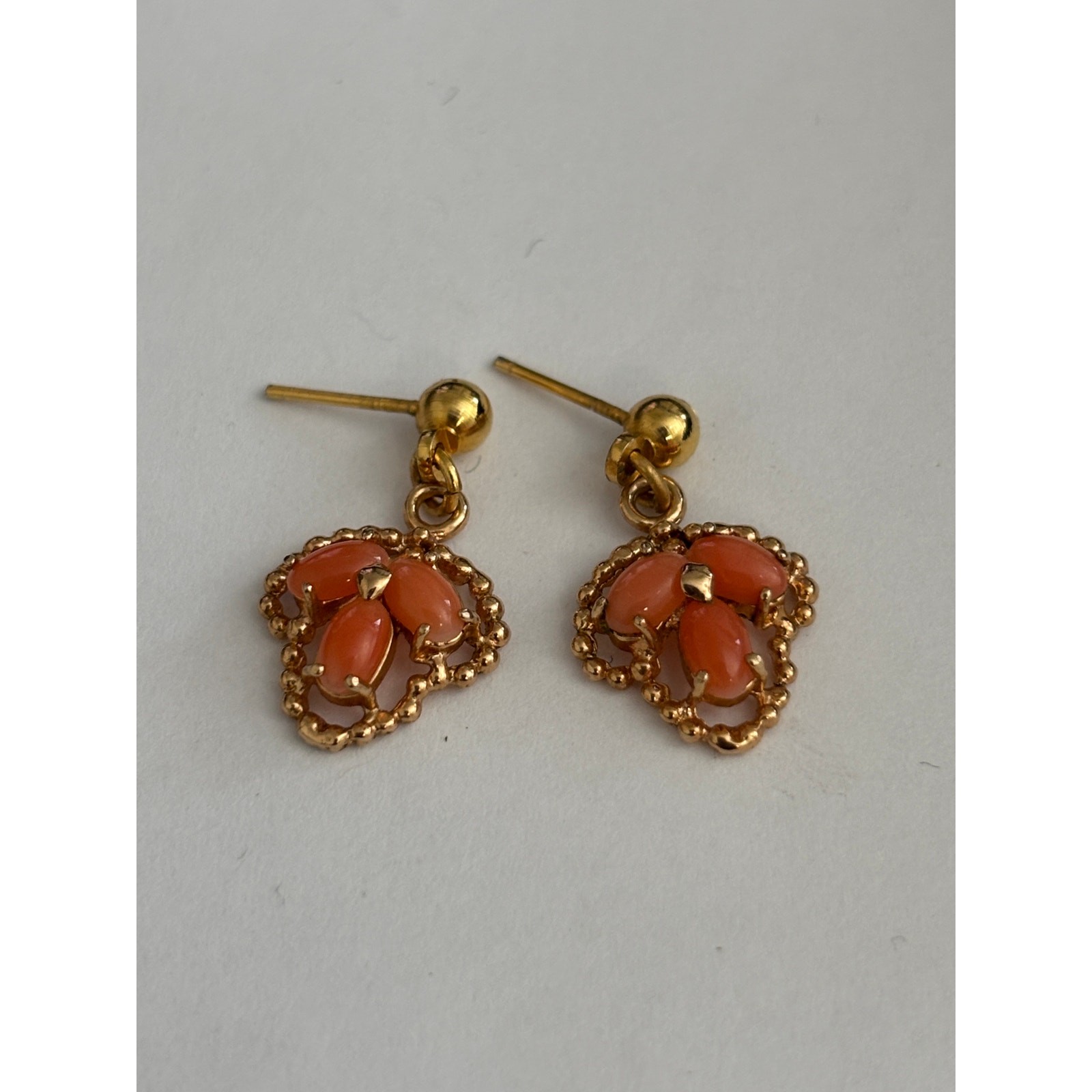 Vintage Gold Tone Dainty Earrings Salmon Pink Coral
