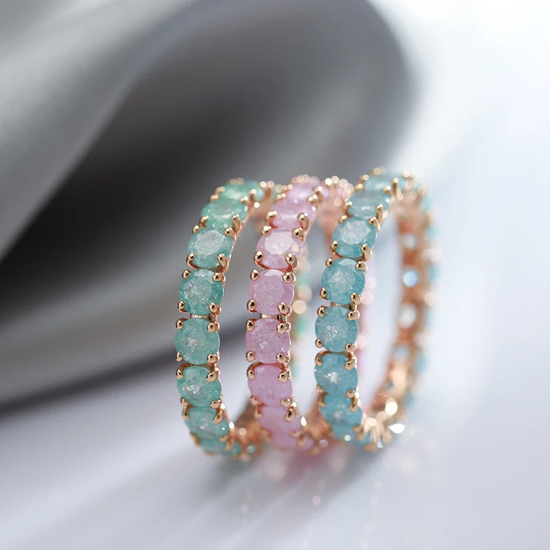 Geometric Ring Round Zircon Tension Setting Wedding Band Women Jewelry