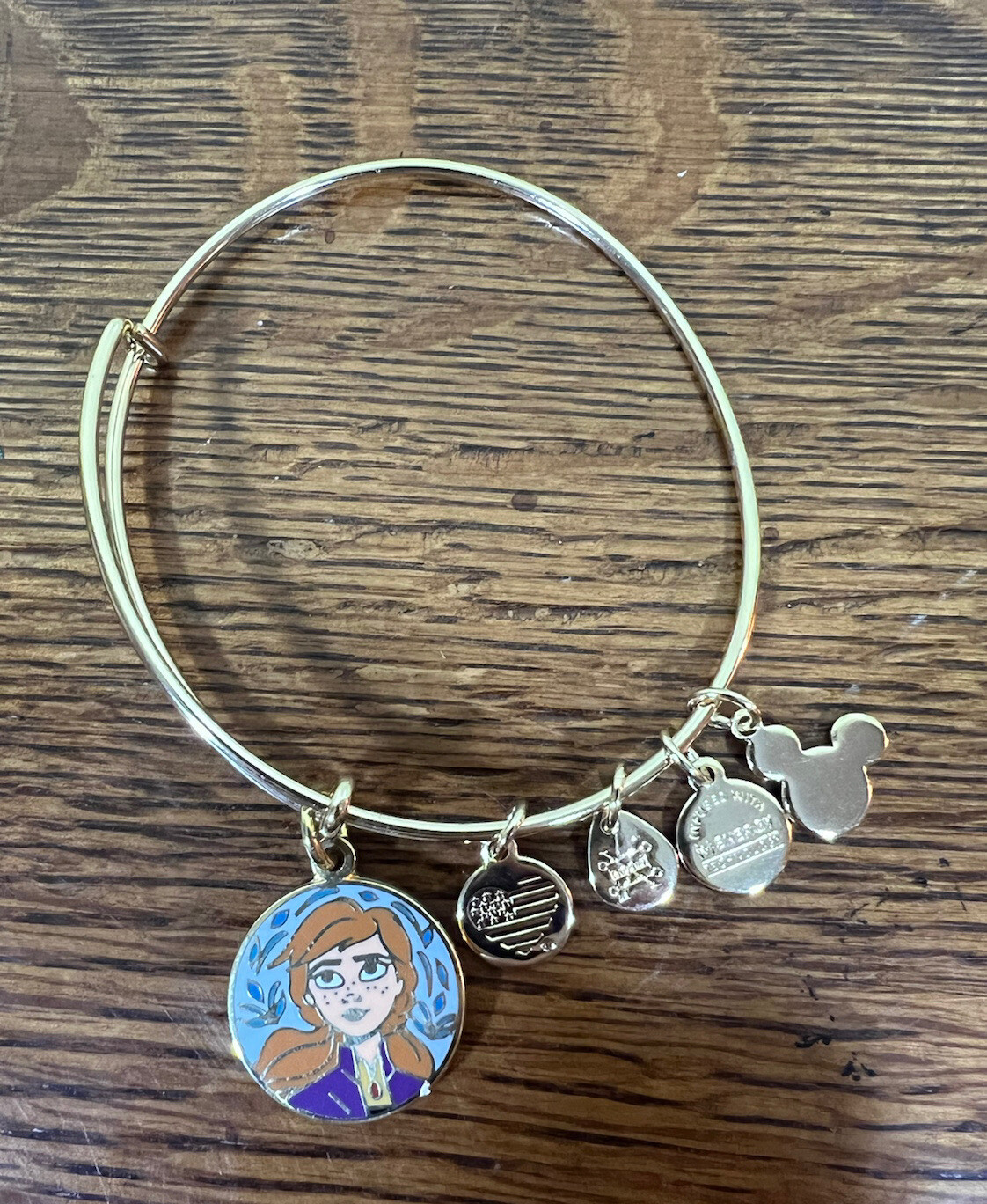 Disney Alex and Ani Goldtone ANNA & ELSA Frozen Expandable Wire Bracelet