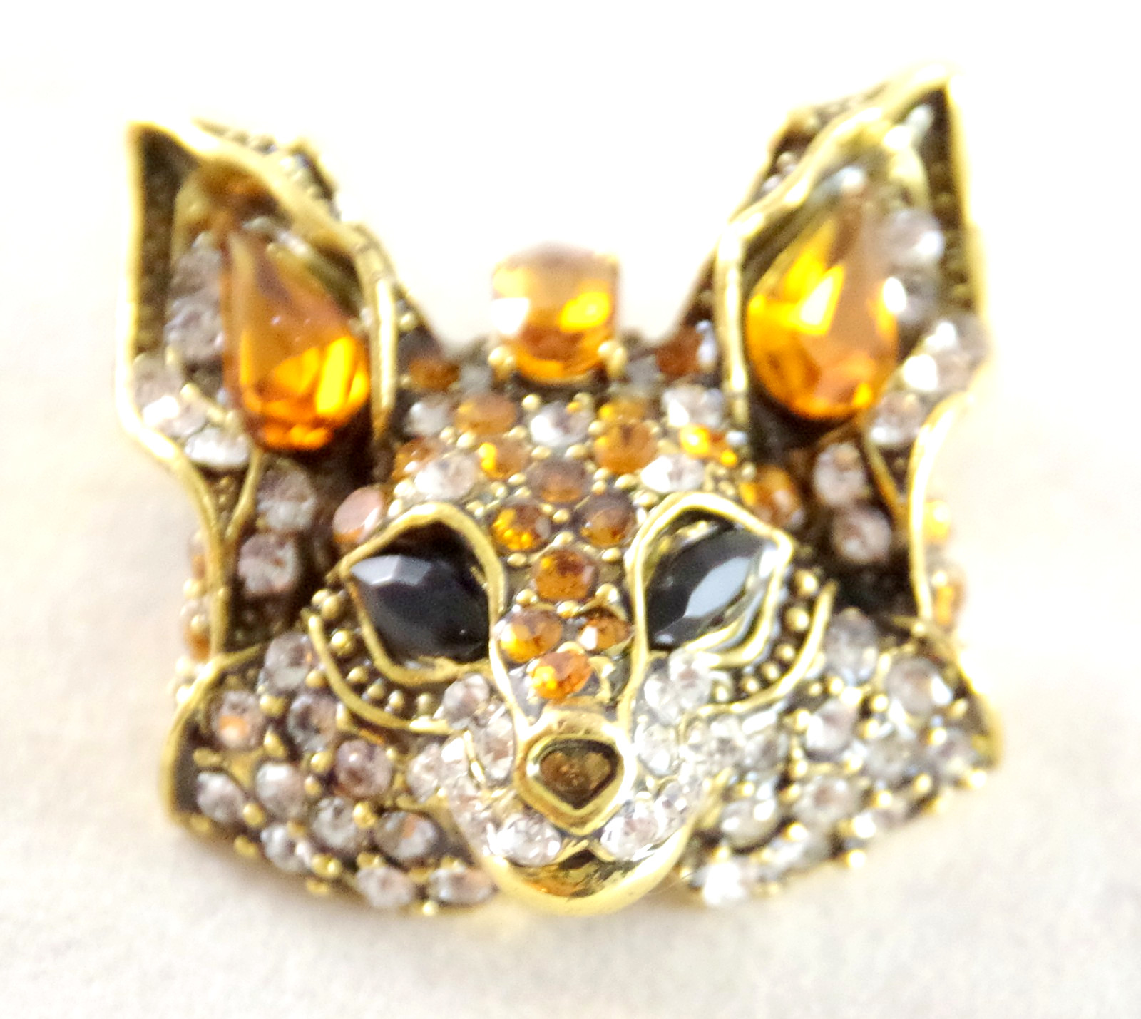 MINI 1 1/8″ NWOT DESIGNER STYLE DIMENSIONAL CRYSTAL RHINESTONE FOX HEAD BROOCH
