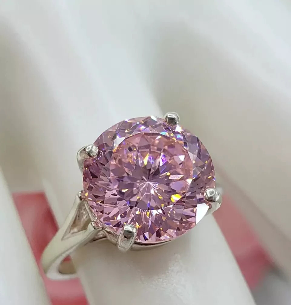 4.55 Ct Round Shape Pink Simulated Diamond Ring White Gold Plated