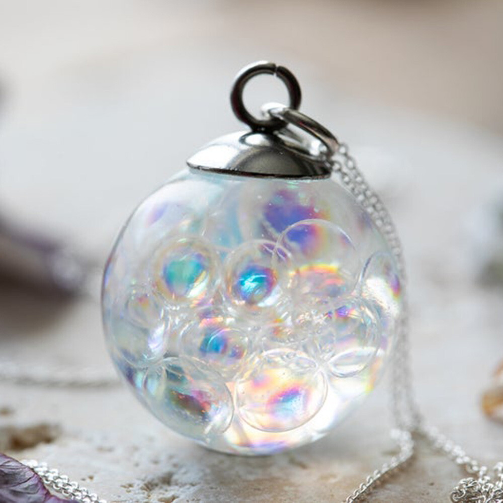 Colorful Bubbles Glass Round Ball Resin Pendant Chain Necklace Women Jewelry