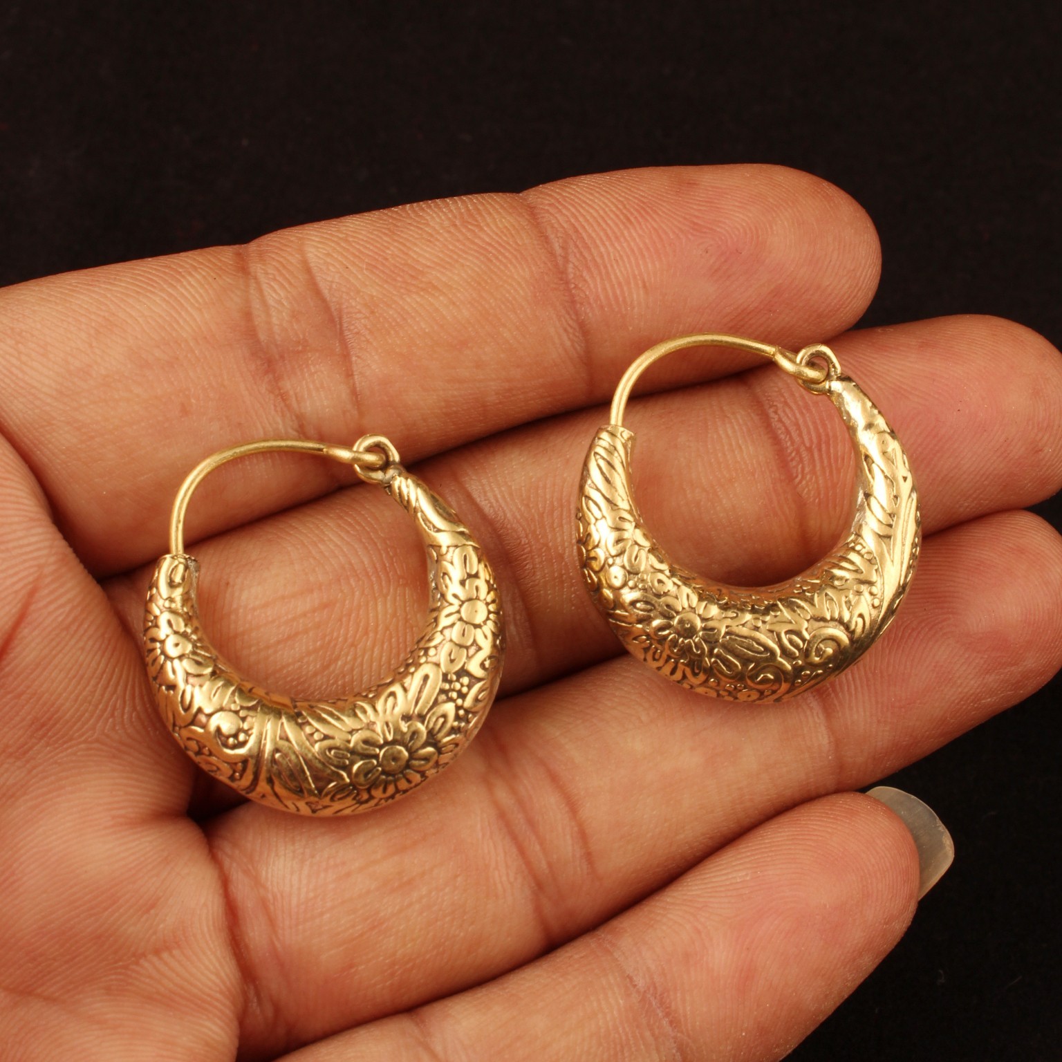 Gold Plating & Silver Plating Floral Engraved Hoop Earrings for Women Earring