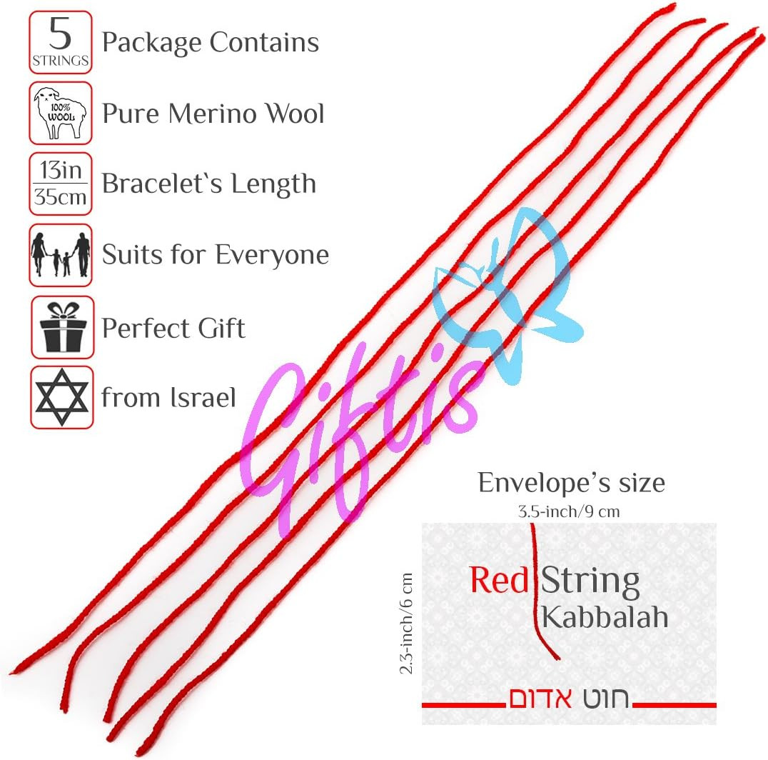 5 Pcs Original Kabbalah Red String Bracelet – 100% Wool – Powerful Protection fo