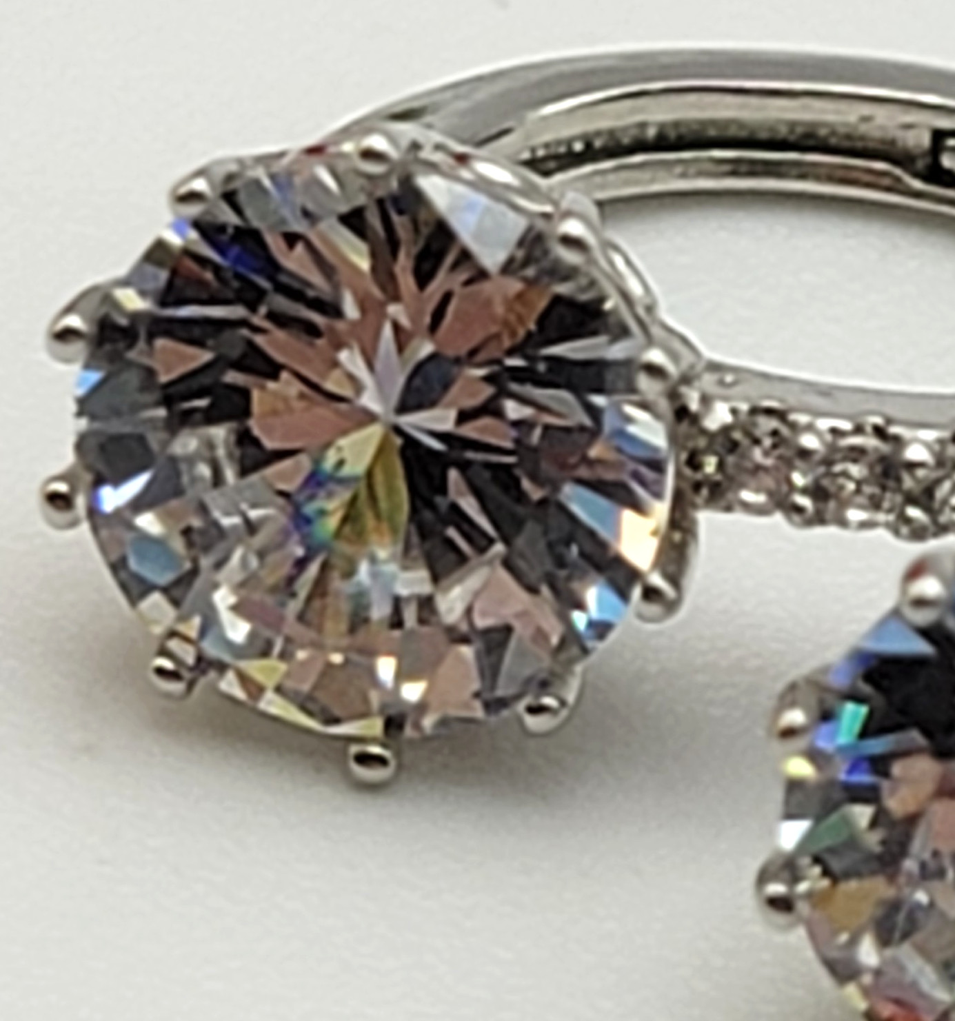 Vintage 9.8mm Clear CZ Drop Earrings Rhodium Plated Huggie-Style Snap Closure