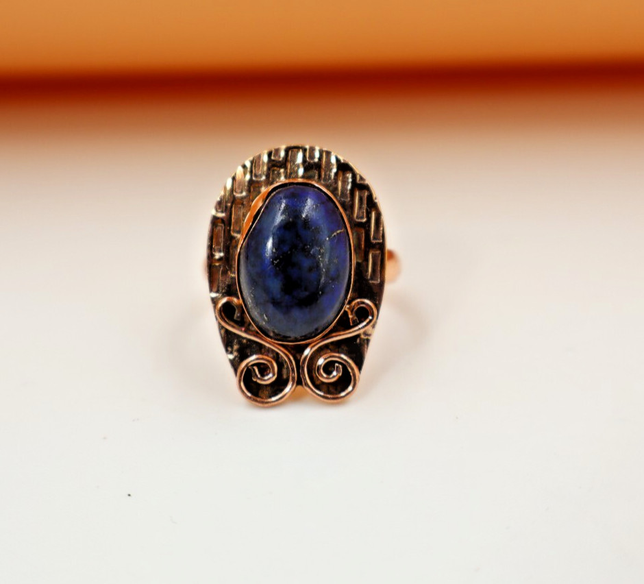 Lapis Lazuli Handmade Healing Textured Ring Copper Spiritual Boho Design US”6.25