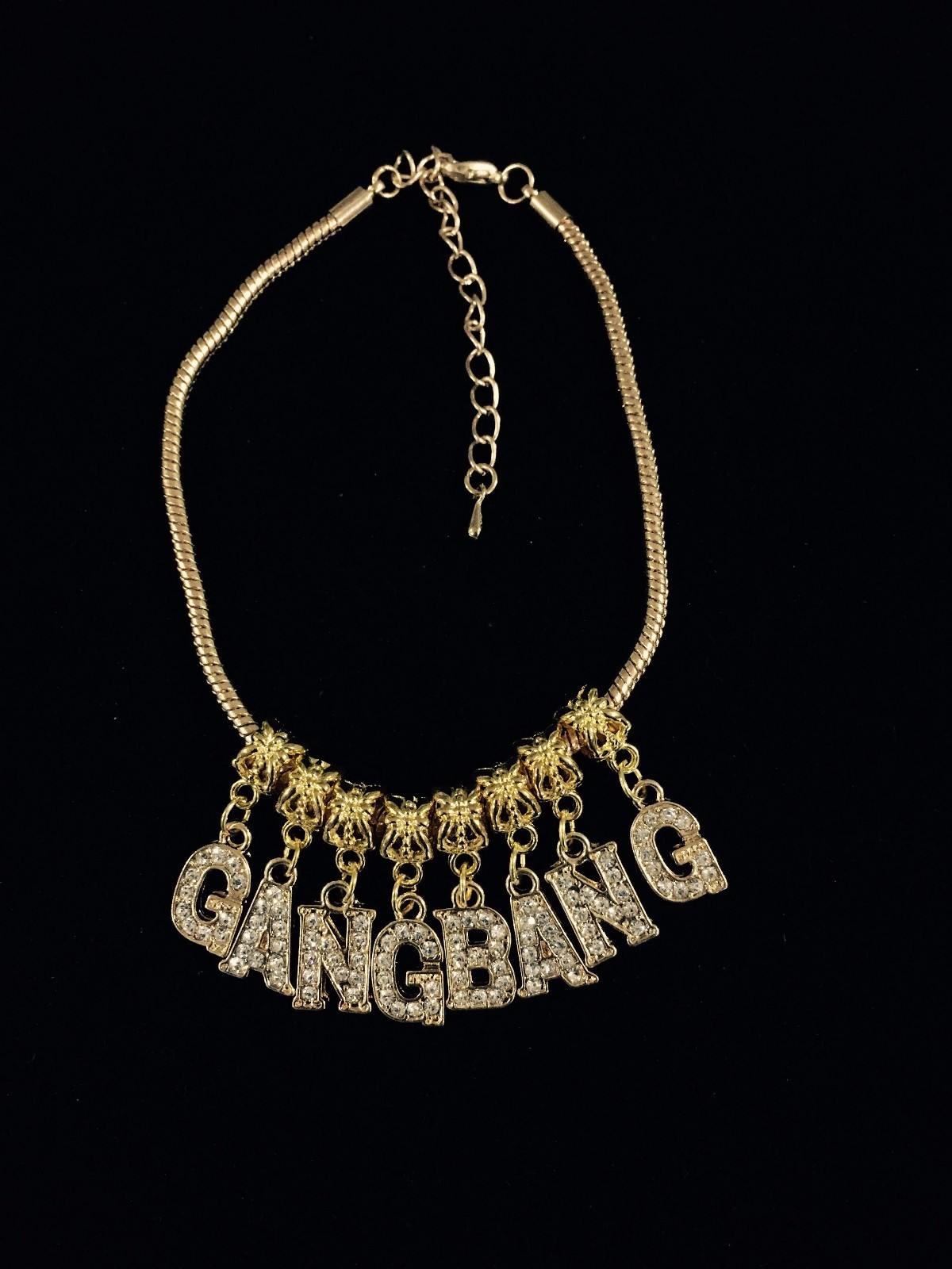 Combo Gold Crystal Letter Charm Anklet Swinger Hotwife BBC Slut Queen Of Spades