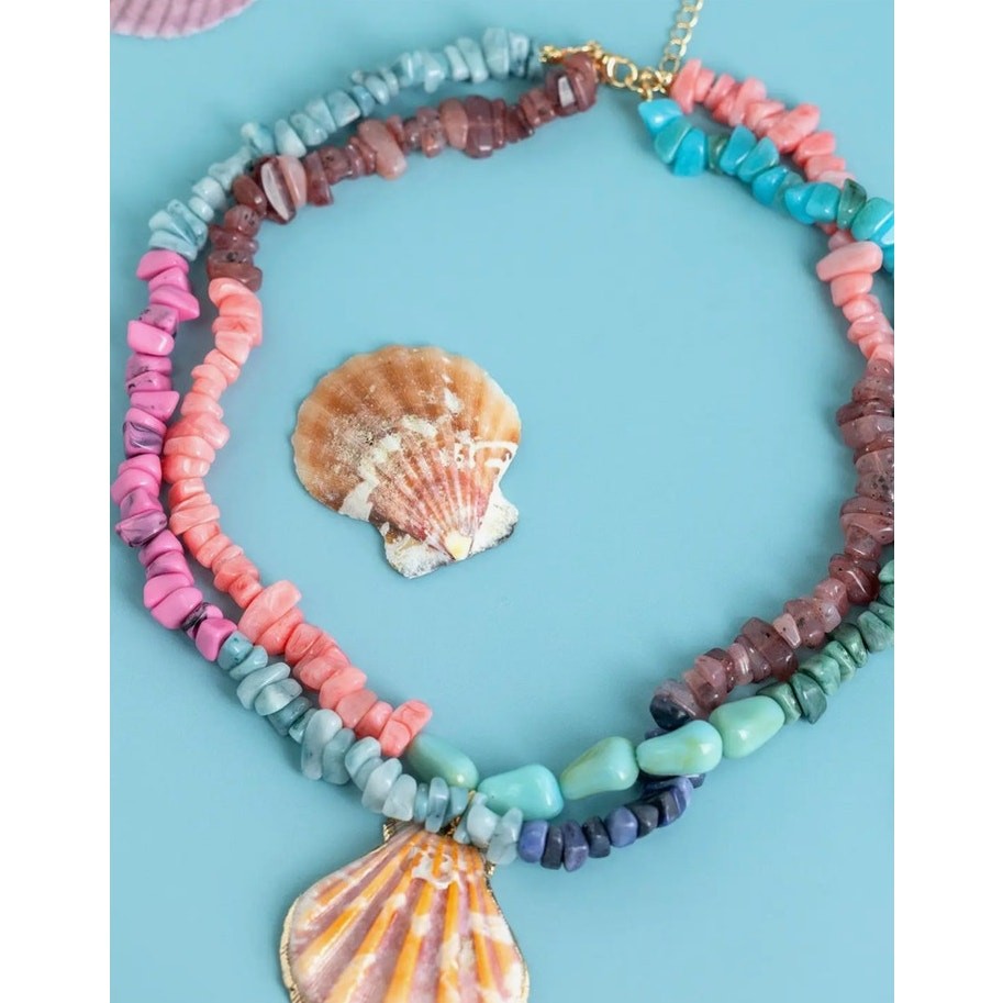 Coral Mirage Shell Pendant Necklace
