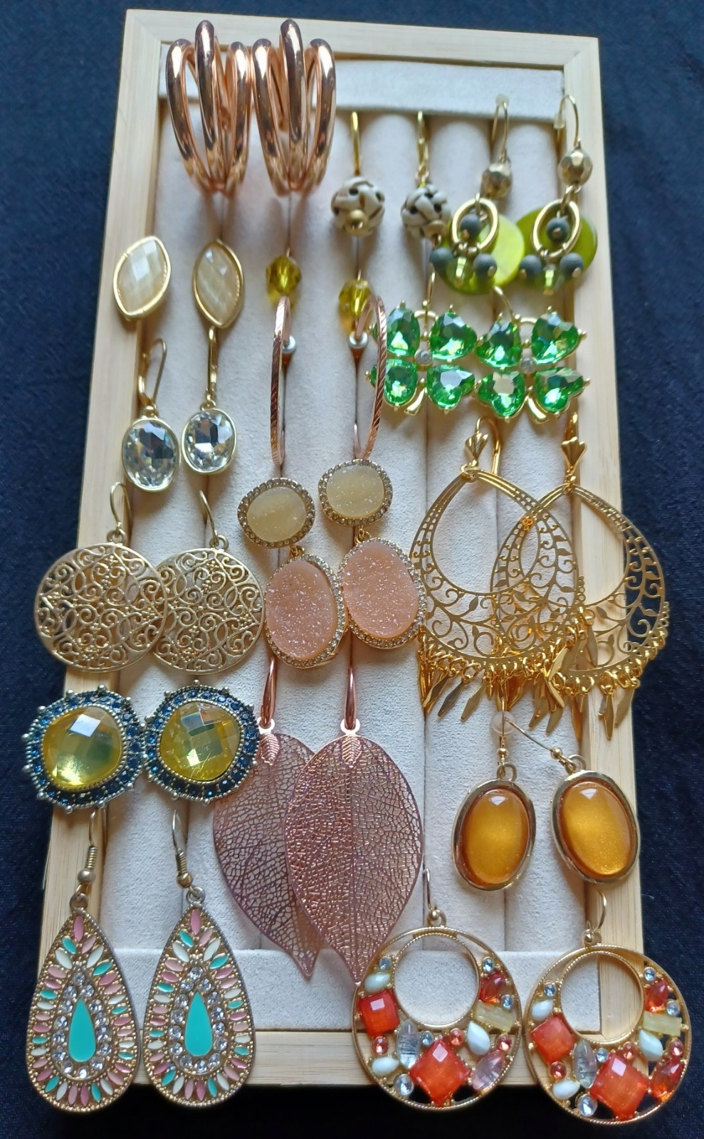 Lot 16 Pairs Pierced Earrings Gold & Rose Tone Mixed Styles Materials & Sizes