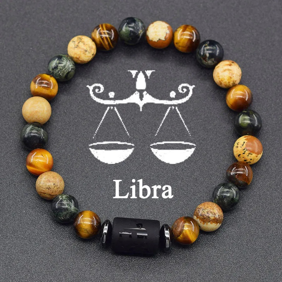12 Zodiac Sign Constellation Bracelet for Men Black Energy Charm Bangle Aries
