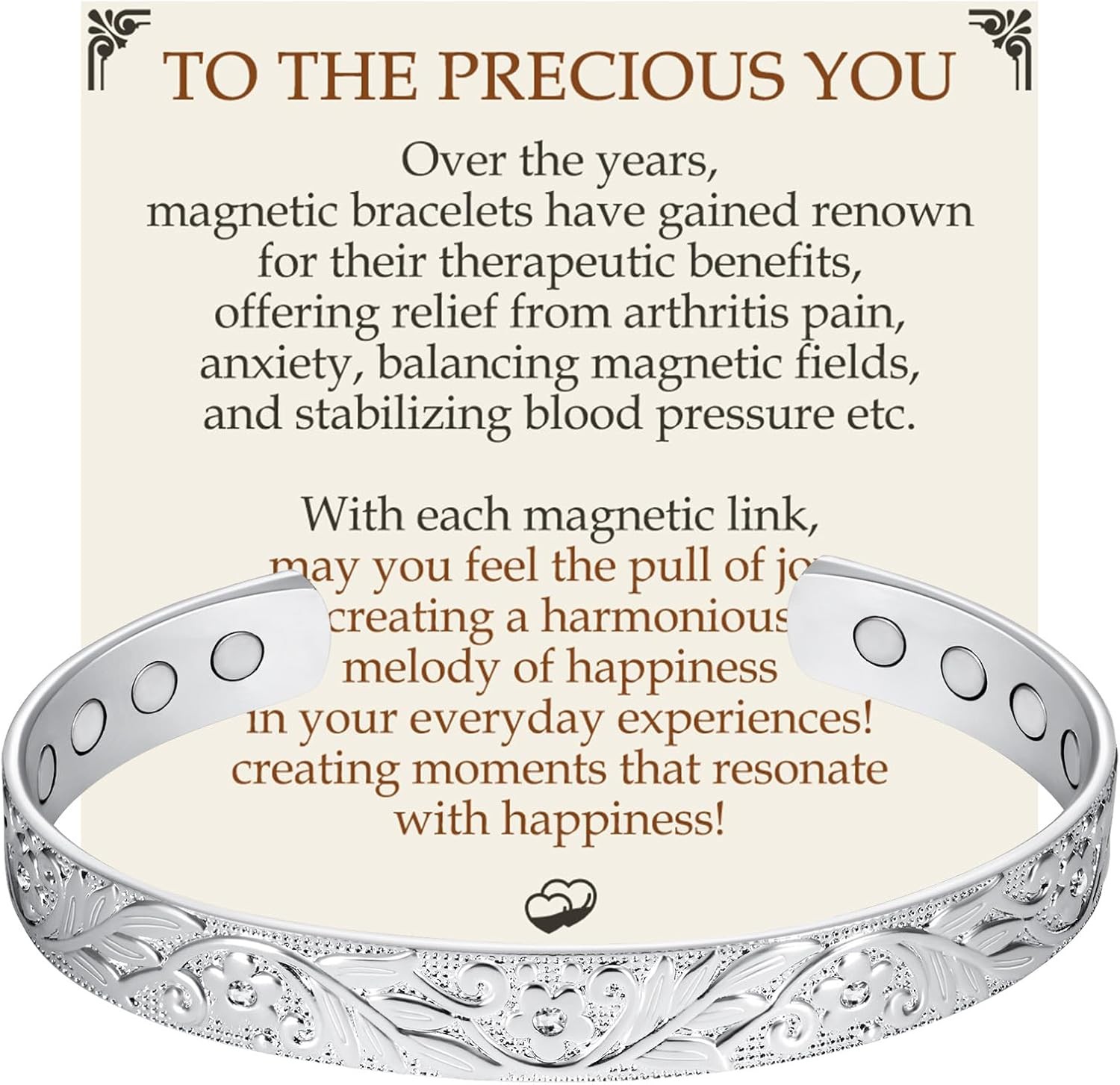 Feraco Copper Bracelet for Women, 12X Ultra Strength Magnetic Bracelets, 99.99%