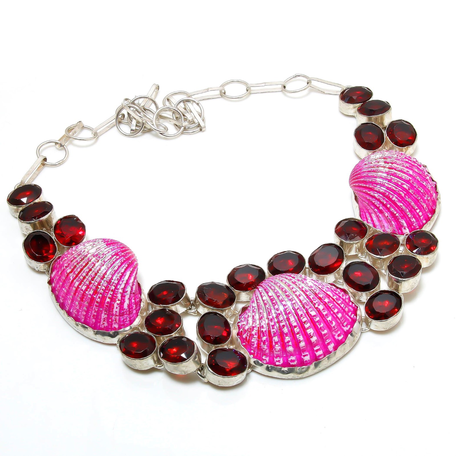 Abalone Shell Hydro Garnet Gemstone Handmade Necklace Jewelry Necklace Size 18
