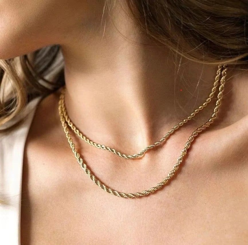 Punk Rope Chain Necklace Stainless Steel Twisted Long Necklace Hiphop Jewelry