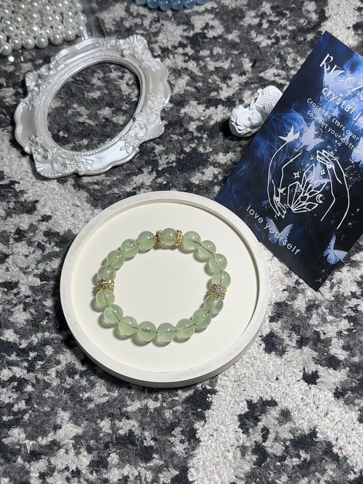 9.3mm natural prehnite crystal stone bracelet Peace luck fortune