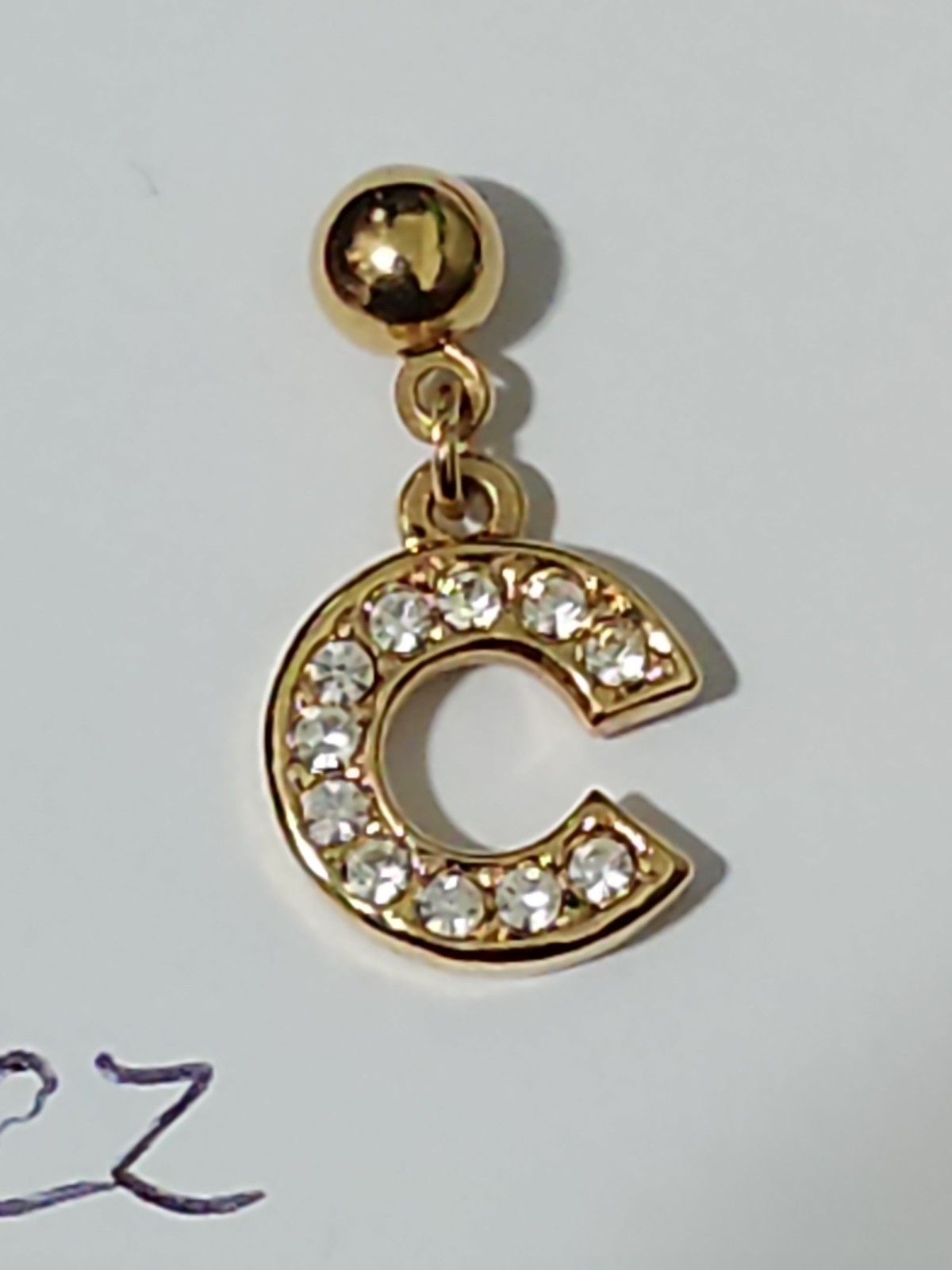 C vintage Gold CZ Rhinestone Metal Logo Dangle Earrings Estate Liquidation