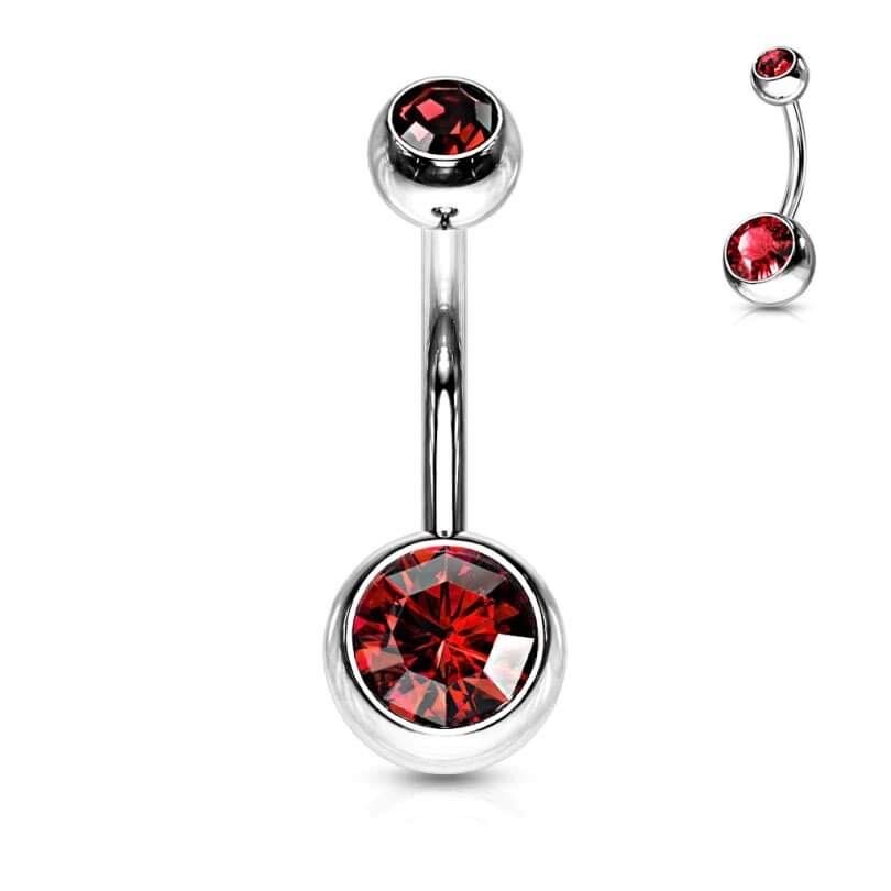 Double Jewel Gem Belly Button Ring Bar Navel Piercing Colourful Stainless Steel