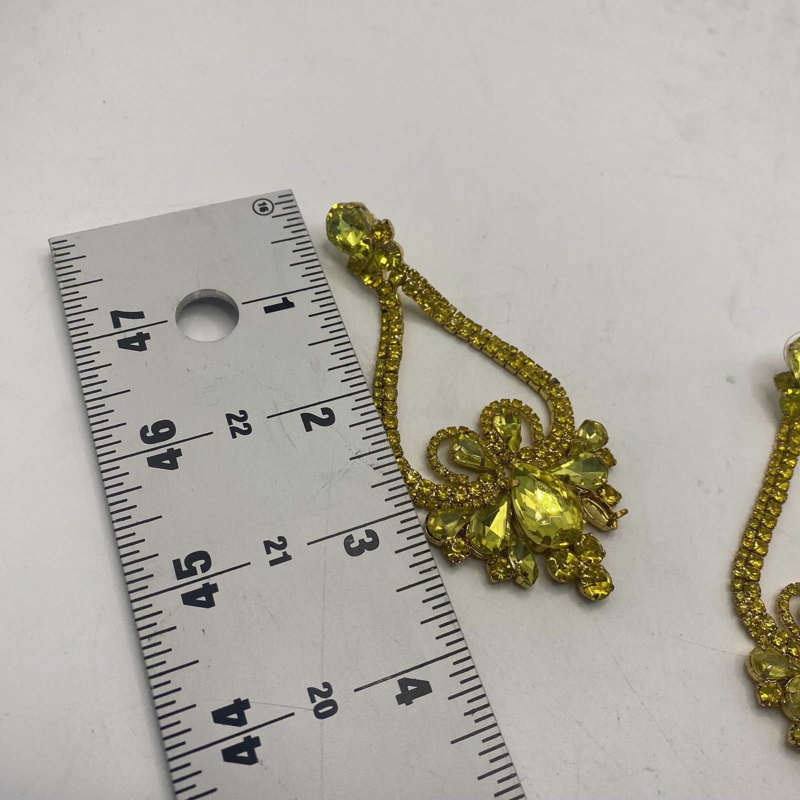Gold Tone Yellow Rhinestone Chandelier Earrings Womens 3.5 In Prom Jewelry