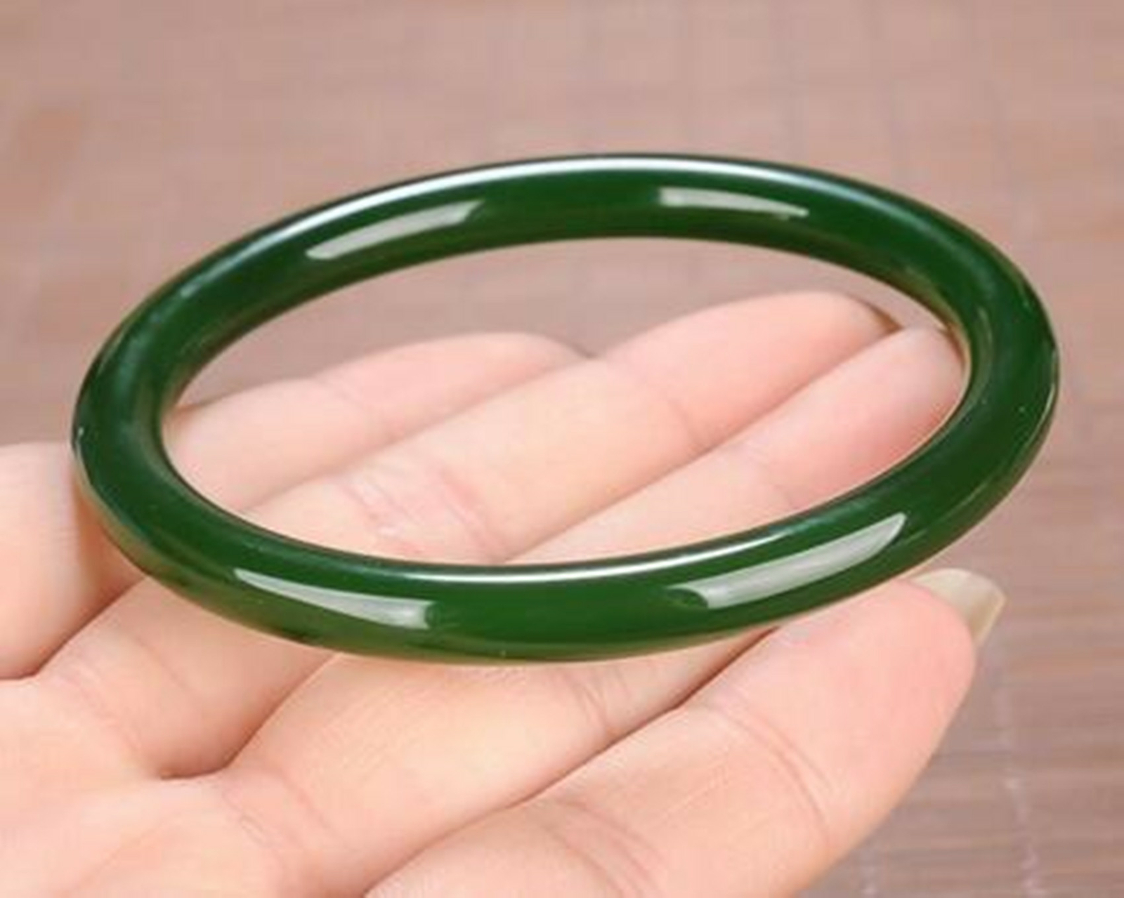 56mm-66mm Green 100% Natural JADE Jadeite Round Gemstone Beads Bangle Bracelet