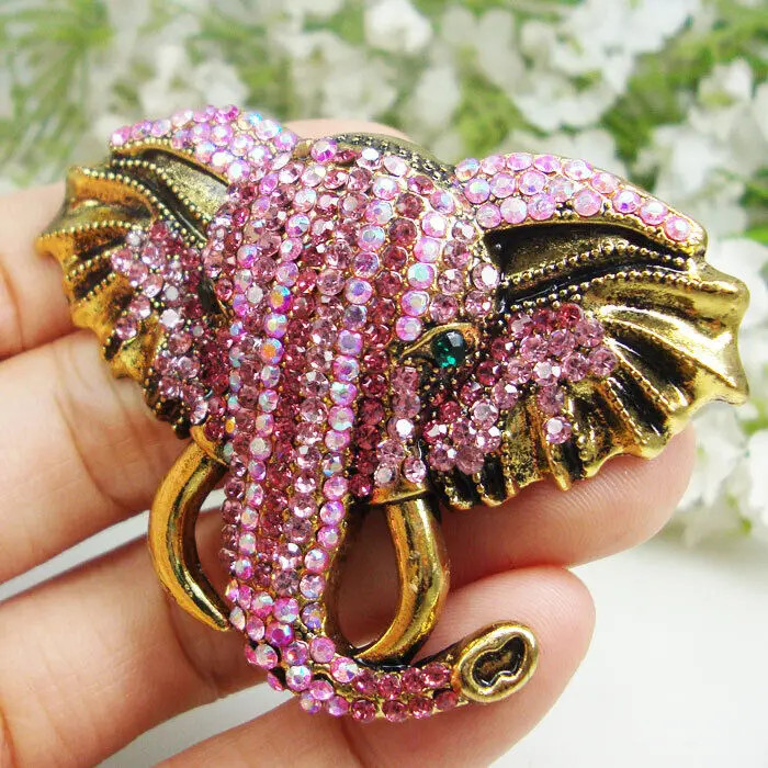 Pink Pretty Elephant Animal Woman Rhinestone Brooch Pin Pendant