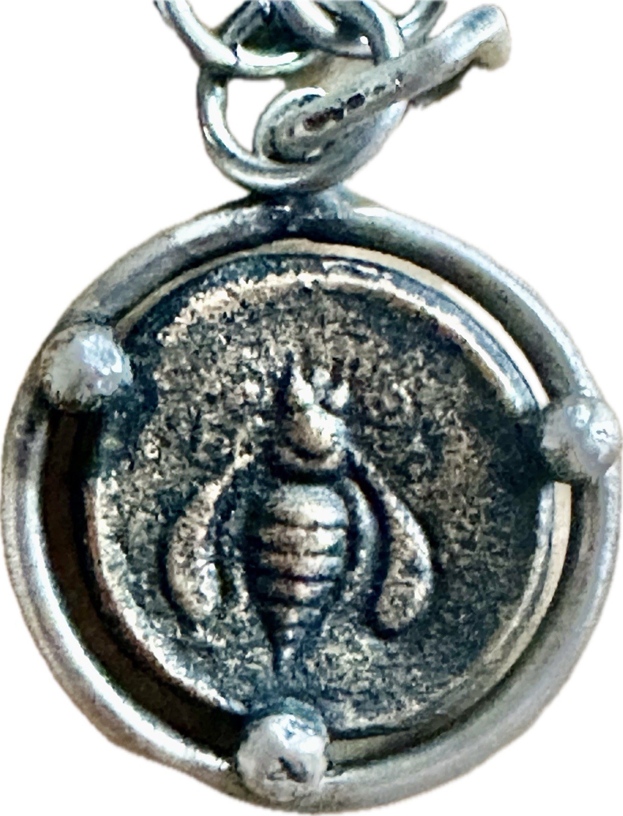 Chainmail Choker Ancient Bee/Deer Coin Replica Hematite 16”