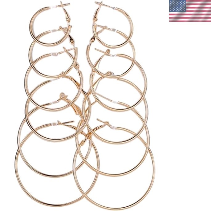 6 Pairs Colorful Punk Hoop Earrings Set – Retro 80s/90s Style for Women