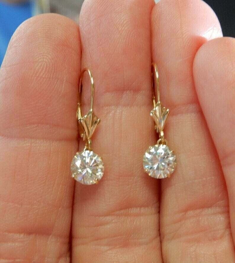 7MM Round Cut Simulated Diamond Drop/Dangle Earrings 14K Yellow Gold Finish