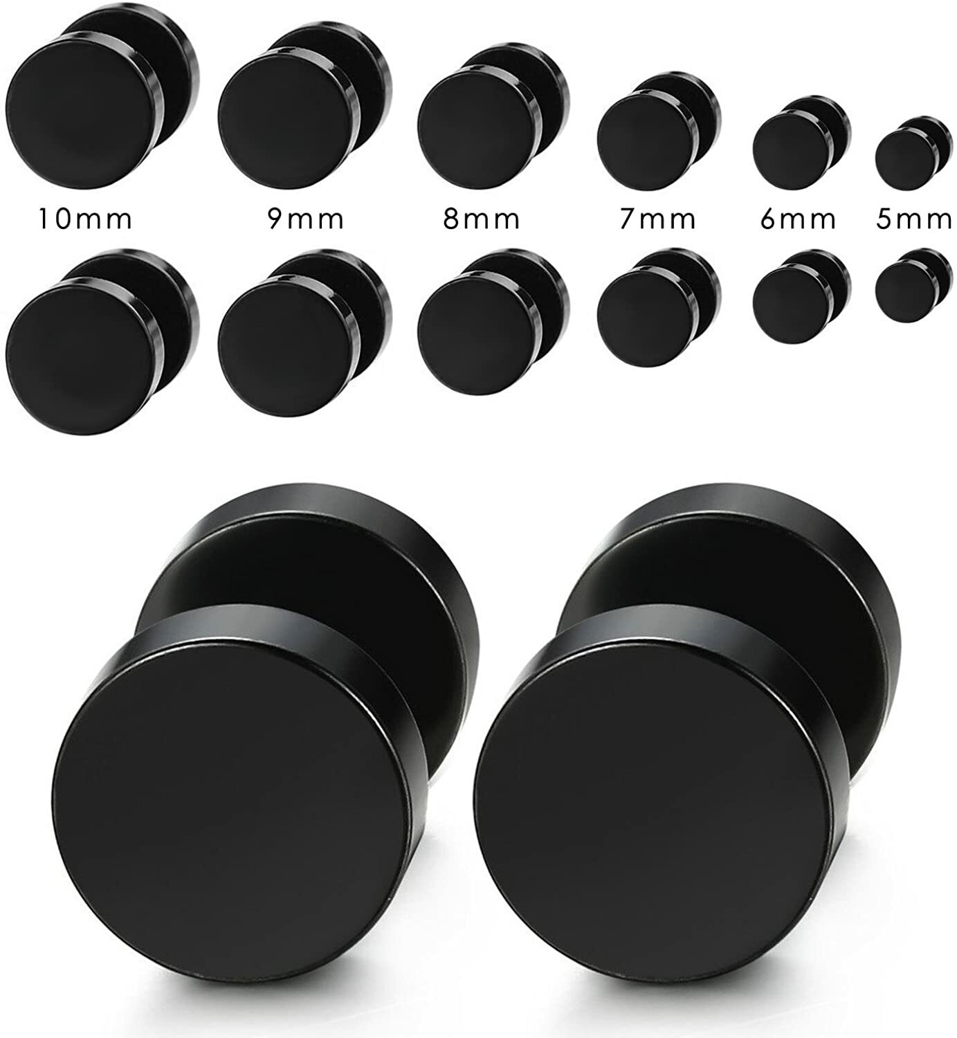 1Pair Black Men Women Screw Stud Earrings Stainless Steel Fake Gauges Ear Stud