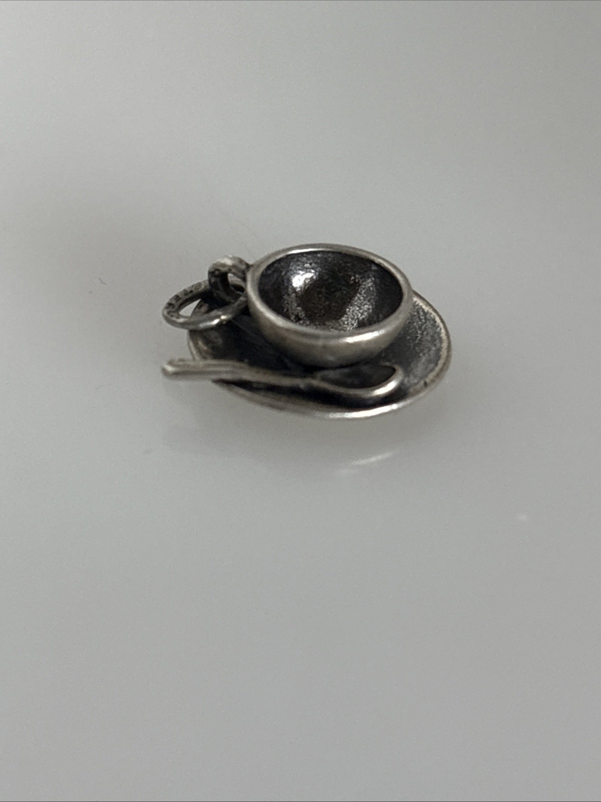 Tea Coffee Cup Saucer & Spoon Vtg Sterling Silver Charm Pendant 13C