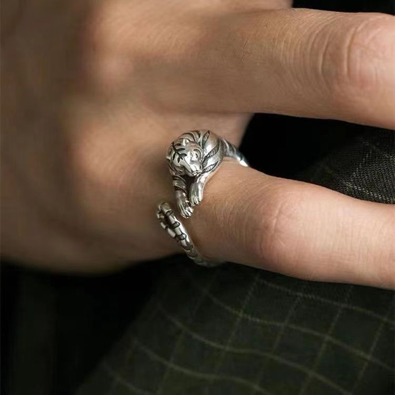 Fierce Tiger Adjustable Opening Ring Men And Women Vintage Animal Jewelry Gift