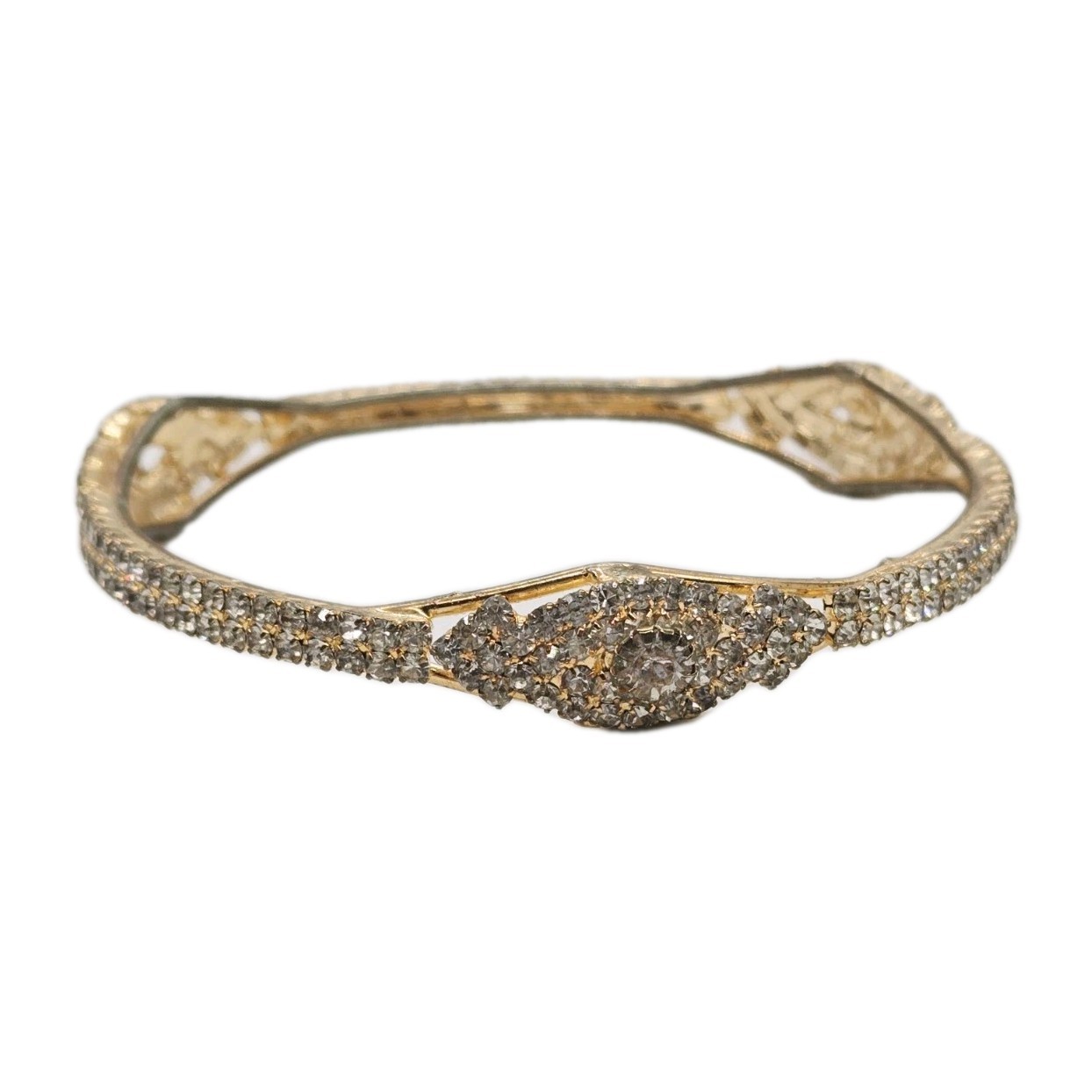 Crystal Bangle Bracelet White rhinestone Gold tone Circular Round 9.5 in