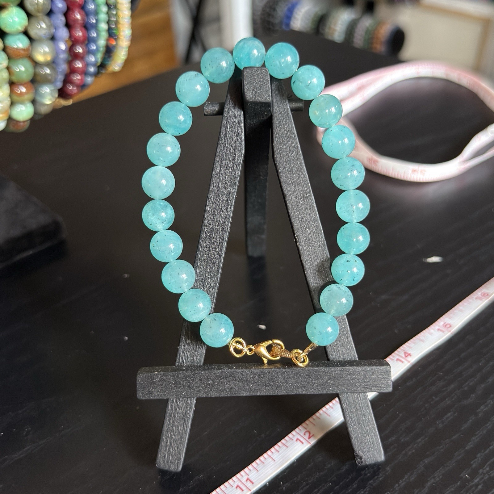 Amazonite Natural Gemstone Bead Bracelet | Smooth Round 9mm, 9.25″